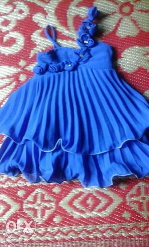 Blue Floral Strap Peplum Mini Baby Girl Dress with Elustred