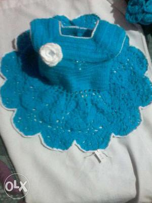 Children's Blue Crochet Floral Sleeveless Dress