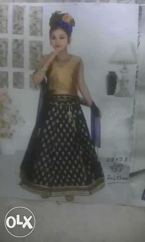 Girl's Brown And Black Sari