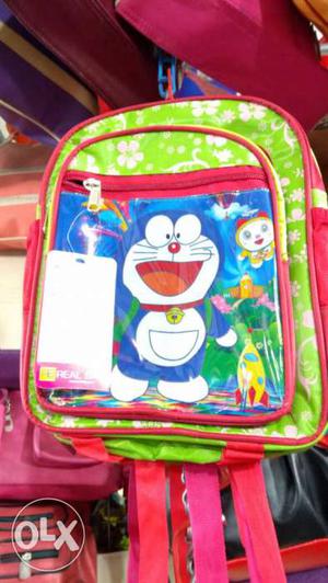 Green And Blue Doraemon Print Backpack