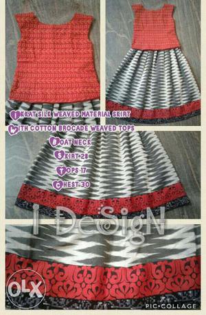 Ikkat designer cotton skirt top or pavadai or