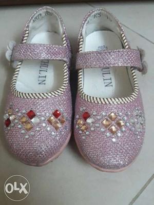 Pair Of Pink With Crystal Decor Flats age 1 to 1 1/2 years