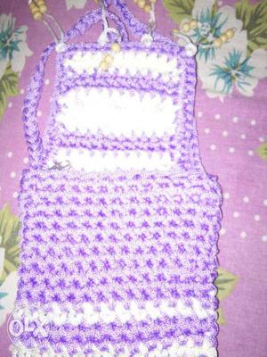 Purple And White Knit Ornament