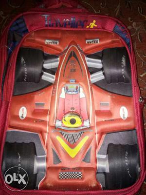 Red And Black Traveller Car Print Backpack
