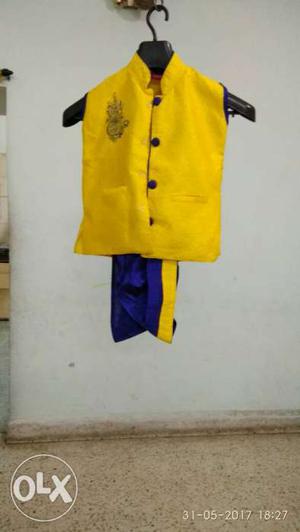 Toddler's (Age upto 5 years) Yellow And Blue Traditional