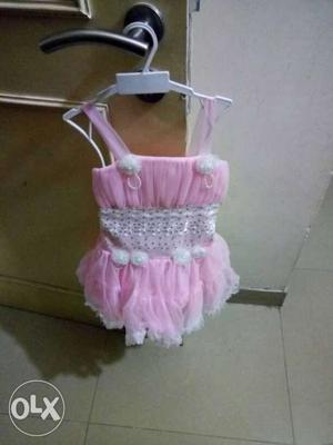 Toddler's Pink And White Sleeveless Dress