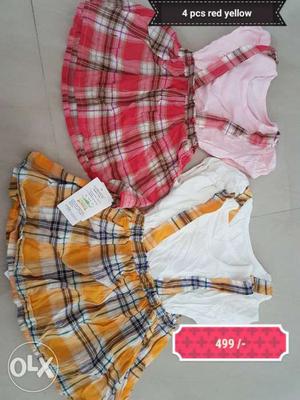 Toddler's Two Pink And Yellow Plaid Crew Neck Sleeveless