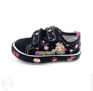 URGENT SELLING Baby's Black And Pink Floral Strap Shoe