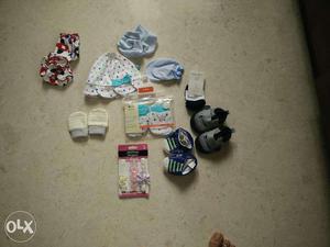 Unused Newborn to 6 months socks, shoes, booties, mittens,