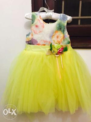 White And Yellow Floral Tutu Dress