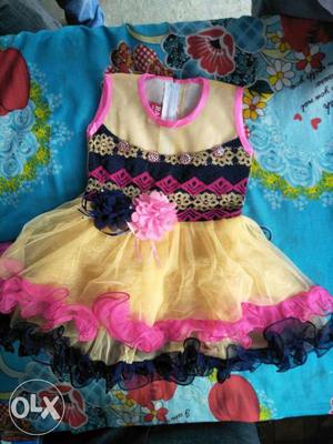 Yellow And Pink Sleeveless Mini Dress