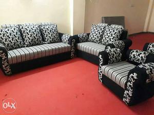 3-piece Black And White Fabric Sofa Set