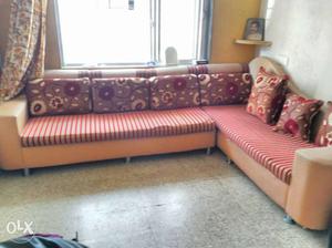 Beige And Pink Suede Corner Sofa