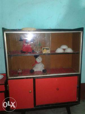 Black And Red Wooden Display Cabinet