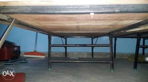 Black Frame Brown Wooden folding bed