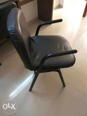 Black Metal Framed Grey Leather Padded Armchair 2 months