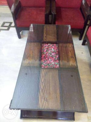 Brown Wooden Center Table And Sofa 5 seater