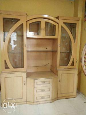 Brown Wooden China Cabinet With TV Hutch