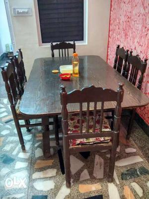 Brown Wooden Table With Six Chairs Dining Set