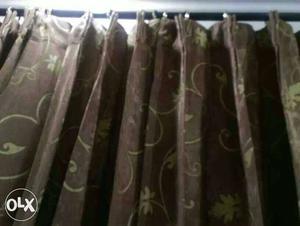 Brown & green velvet silk(12)Floral Curtains