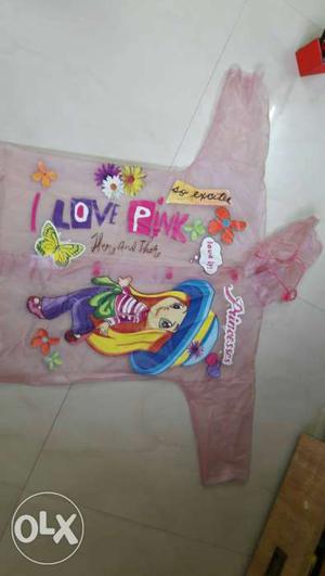 Children's Pink Love Pink Print Rain Coat approx 23 to 24