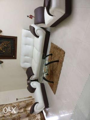 Dark brown white leatherit 5 seaters sofa with