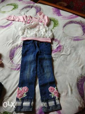 Girls dress (designer jeans with top,net layer