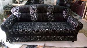 Gray And Black Floral 3-seat Sofa