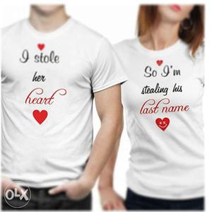 Men's And Women's White Couple T-shirts... personalised