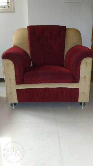 Red And Beige Velvet Sofa Chair