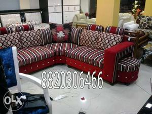 Red And White Striped Corner Sofa