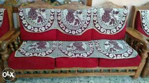 Red Suede Padded Wooden Bench