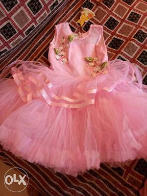 Toddler's Pink Sleeveless Mesh Skirt Mini Dress