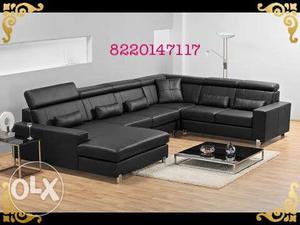 U shape full black corner sofa