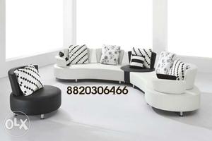 White And Black Fabric Sofa Set