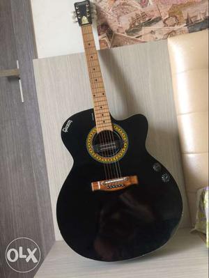 Acoustic guitar with additional strings, capo and