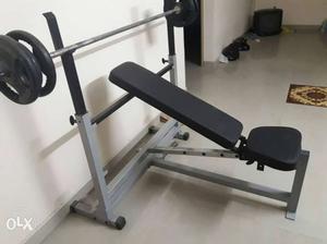Bench press (heavy duty) with rod and weights