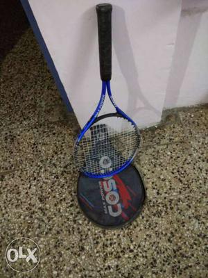 Blue And Gray Tennis Racket With Leather Case