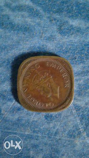 Rectangular Bronze George VI King Emperor Coin