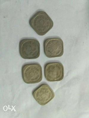 Six 5 Indian Paise Coins