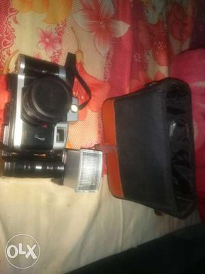 Black And Grey Flash Camera With Case