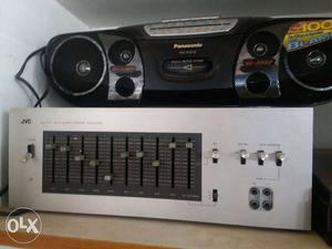 Black Panasonic Radio Stereo And JVC Audio Mixer