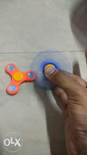Brand New Two Blue And Orange Tri-Fidget Spinners