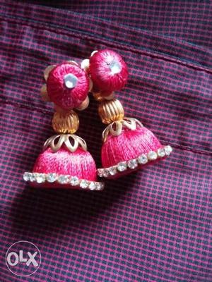 Pair Of Pink-and-gold Jhumkas