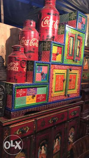 Steps painted sideboard with 3milk cans coca cola