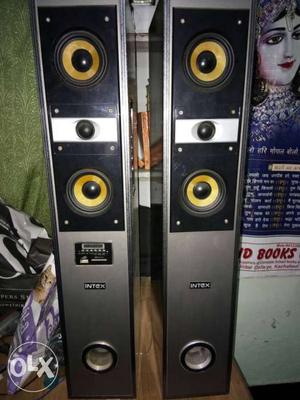 Two Gray-and-black Intex Tower Speaker