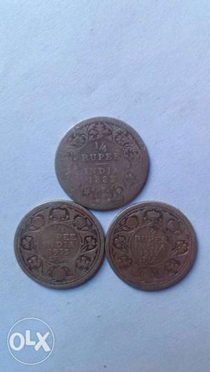 1/4 Rupee Silver Coins With Different Years