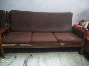 3 Seater wooden sofa with 2 chairs condition good