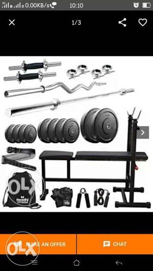 "Black Bench Press" with rod, dumbell, plates