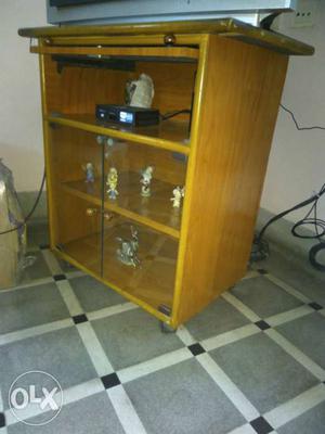 Brown Wooden TV Stand With Display Cabinet